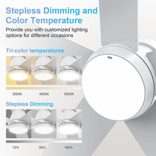 52 Inch White Ceiling Fan With Dimmable LED Lights-1