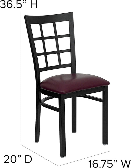 Hercules Window Back Metal Dining Chair Burgundy Vinyl Seat ShipItFurniture