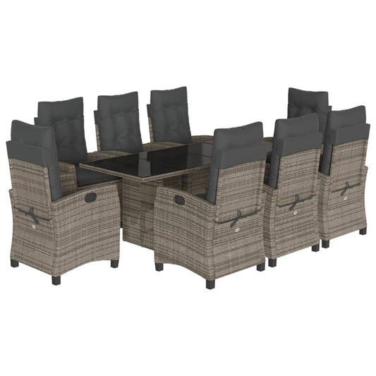 vidaXL 9 Piece Patio Dining Set with Cushions Gray Poly Rattan-1