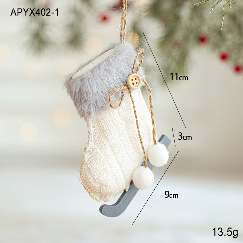 White Plush Fabric Pendant Gloves Sled Creative Christmas Tree Ornaments ShopyWave