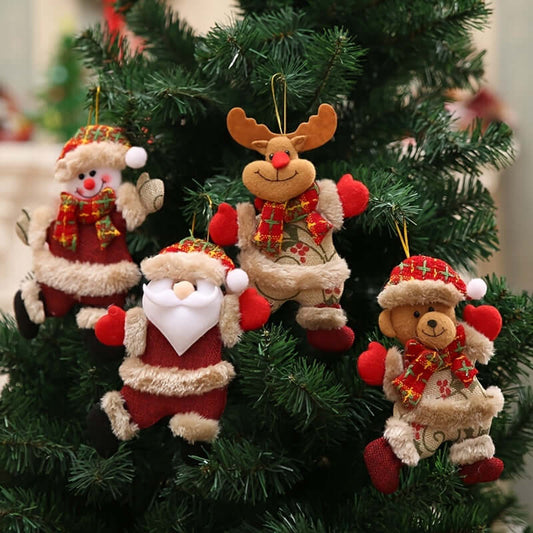 Festive Christmas Tree Ornaments - Santa, Snowman, Reindeer & Bear Figures With Red & White Scarves, Golden Balls & Red Bows - Perfect For Holiday Decor, Christmas Decorations ShopyWave