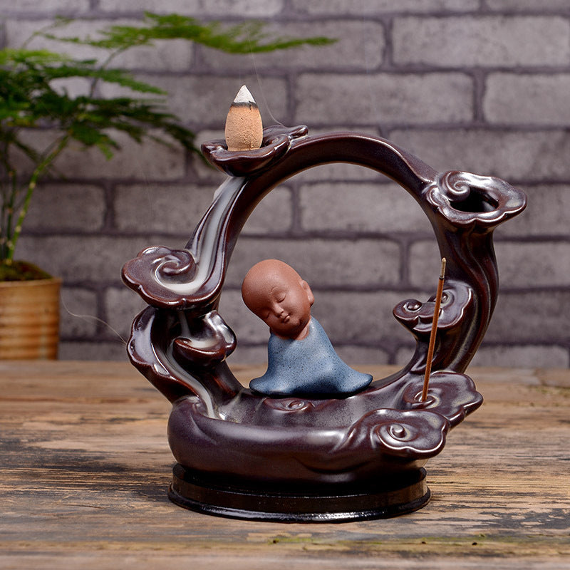 Ceramic Incense Burner Backflow Incense Burner Creative Ornaments Ceramic Backflow Incense Antique Purple Sand Aromatherapy Burner ShopyWave