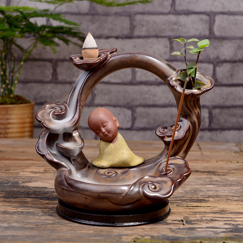 Ceramic Incense Burner Backflow Incense Burner Creative Ornaments Ceramic Backflow Incense Antique Purple Sand Aromatherapy Burner ShopyWave