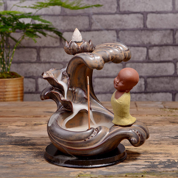 Ceramic Incense Burner Backflow Incense Burner Creative Ornaments Ceramic Backflow Incense Antique Purple Sand Aromatherapy Burner ShopyWave