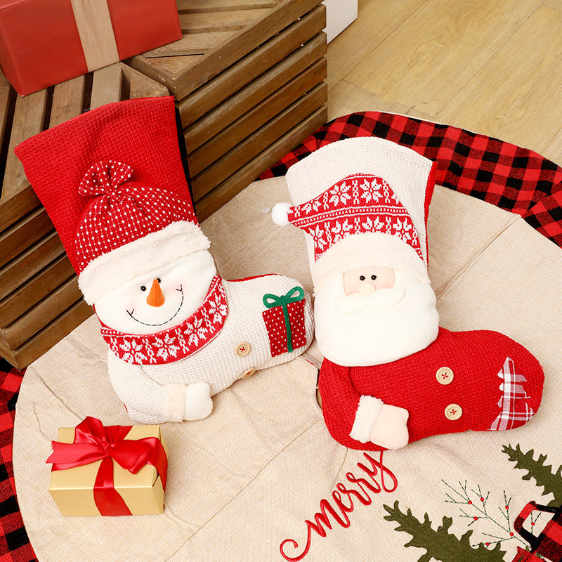 Large Red White Knitted Christmas Stocking Santa Claus Fireplace Decor Socks Xmas Gift Bags Candy Holder Decor For Home ShopyWave