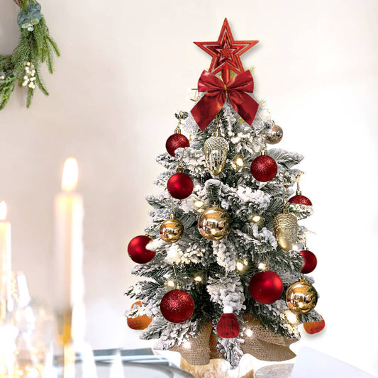 2ft Mini Christmas Tree With Light Artificial Small Tabletop Christmas Decoration With Flocked Snow, Exquisite Decor & Xmas Ornaments For Table Top For Home & Office ShopyWave
