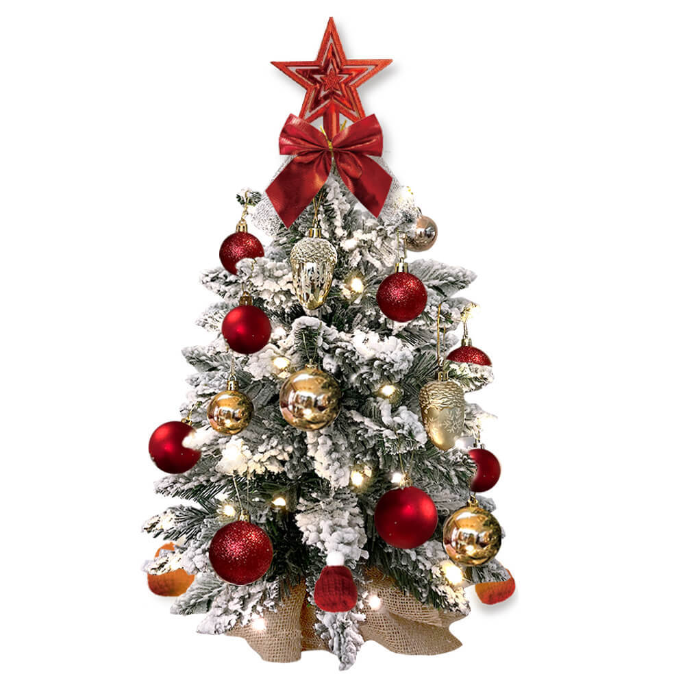 2ft Mini Christmas Tree With Light Artificial Small Tabletop Christmas Decoration With Flocked Snow, Exquisite Decor & Xmas Ornaments For Table Top For Home & Office ShopyWave