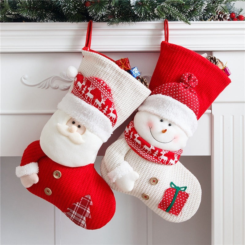 Large Red White Knitted Christmas Stocking Santa Claus Fireplace Decor Socks Xmas Gift Bags Candy Holder Decor For Home ShopyWave