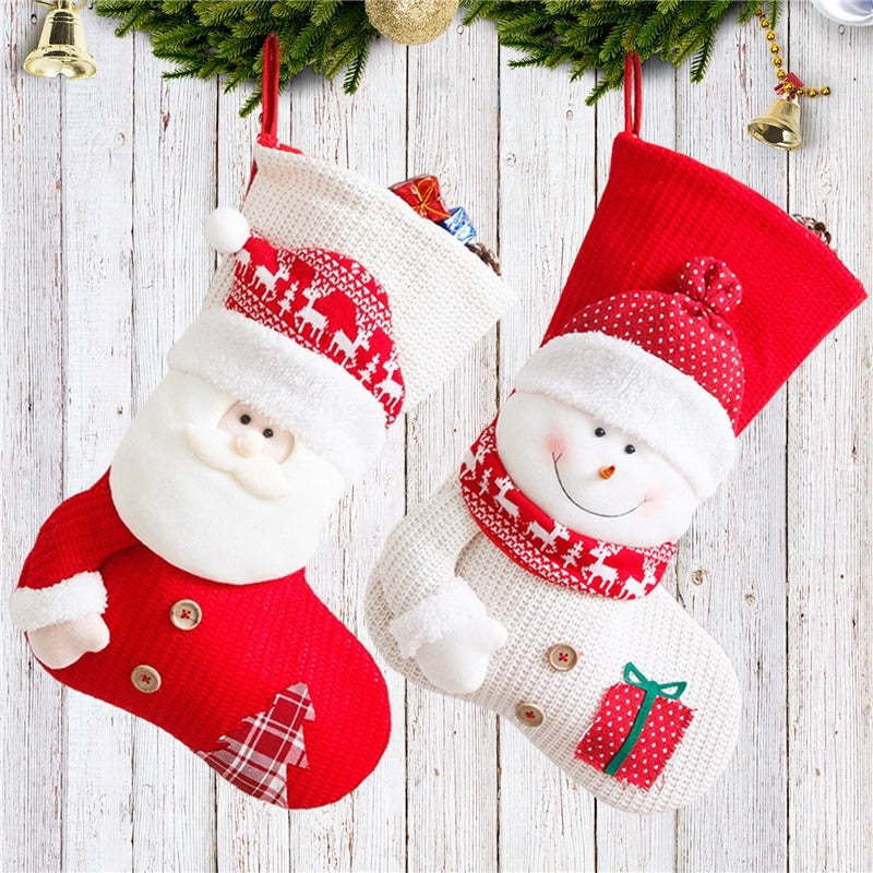 Large Red White Knitted Christmas Stocking Santa Claus Fireplace Decor Socks Xmas Gift Bags Candy Holder Decor For Home ShopyWave