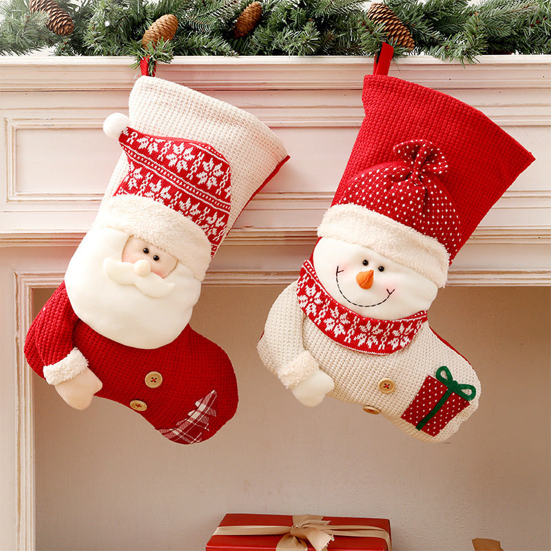 Large Red White Knitted Christmas Stocking Santa Claus Fireplace Decor Socks Xmas Gift Bags Candy Holder Decor For Home ShopyWave