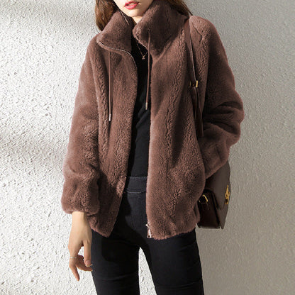 Double Faced Fleece Warm High Neck Sweater Women Cardigan ShopyWave