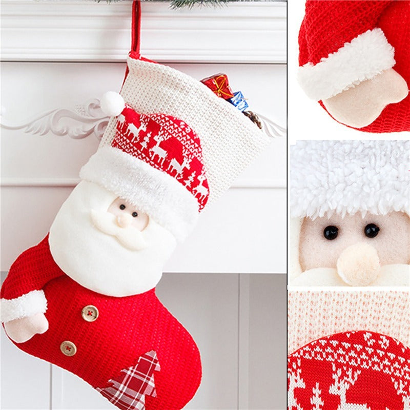 Large Red White Knitted Christmas Stocking Santa Claus Fireplace Decor Socks Xmas Gift Bags Candy Holder Decor For Home ShopyWave