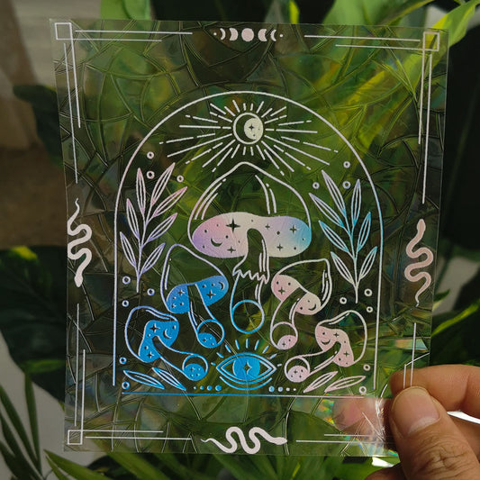 RPS061 Colorful Suncatcher Rainbow Prism Mushroom Static Glass Sticker PVC Glue-free Anti-collision Window Sticker ShopyWave