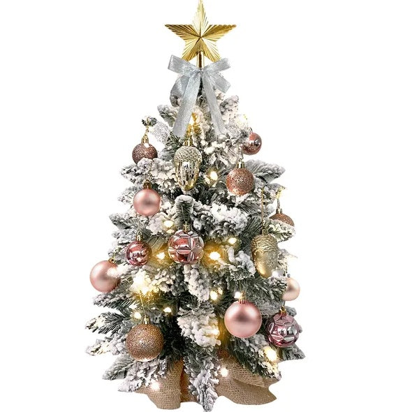 22in Tabletop Christmas Tree With Light Artificial Small Mini Red Christmas Decoration With Flocked Snow, Exquisite Decor & Xmas Ornaments For Table Top For Home & Office, Red ShopyWave