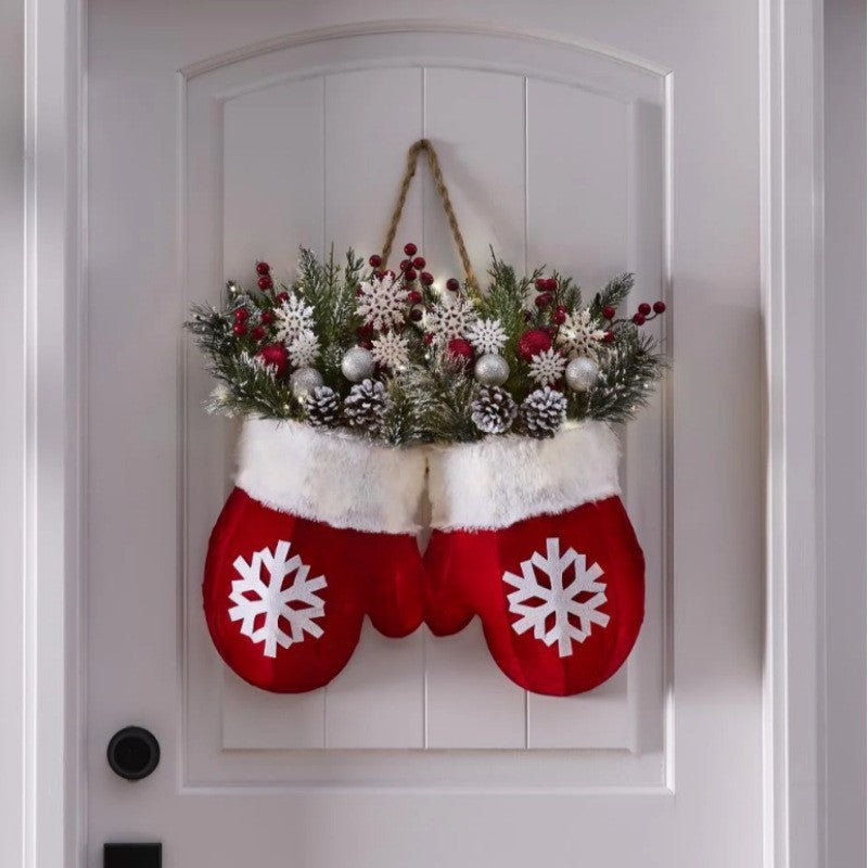 Christmas Garland Creative Glove Shaped Simulated Flower Wreath Window Door Gate Decoration Door Sign Xmas Party Decoration ShopyWave
