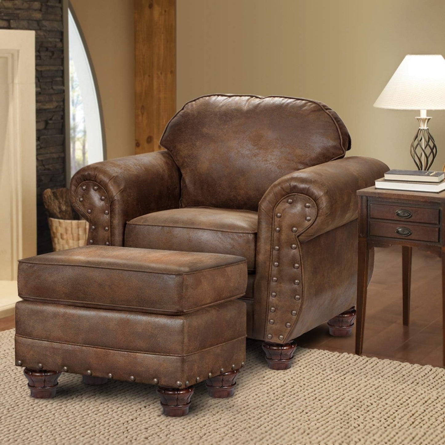 Sedona 4 Piece Leather Look Microfiber Sofa Set With Loveseat Chair Ottoman ShipItFurniture