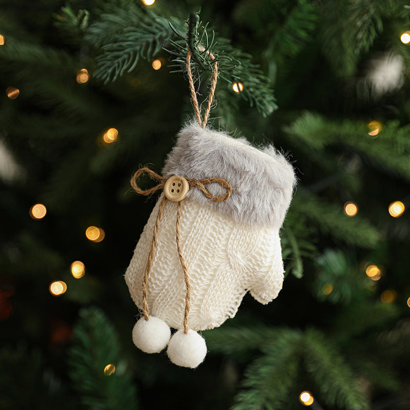 White Plush Fabric Pendant Gloves Sled Creative Christmas Tree Ornaments ShopyWave