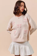 SO ME Embroidered Ribbon Round Neck Sweater