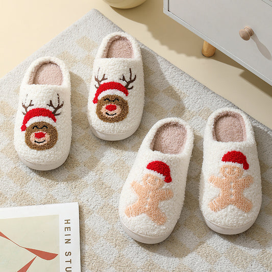 Christmas Home Slippers Cute Cartoon Santa Claus Cotton Slippers For Women And Men Couples Winter Warm Furry Shoes ShopyWave