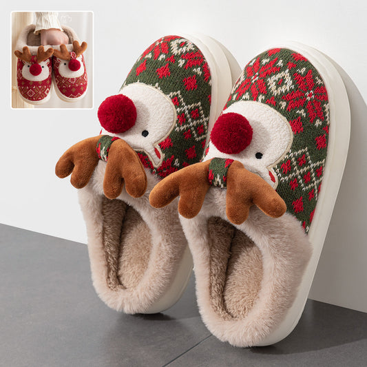 Cute Christmas Elk Plush Slippers Winter Ins Fashion Non-slip Floor Bedroom Home Slippers For Women Fuzzy House Shoes ShopyWave