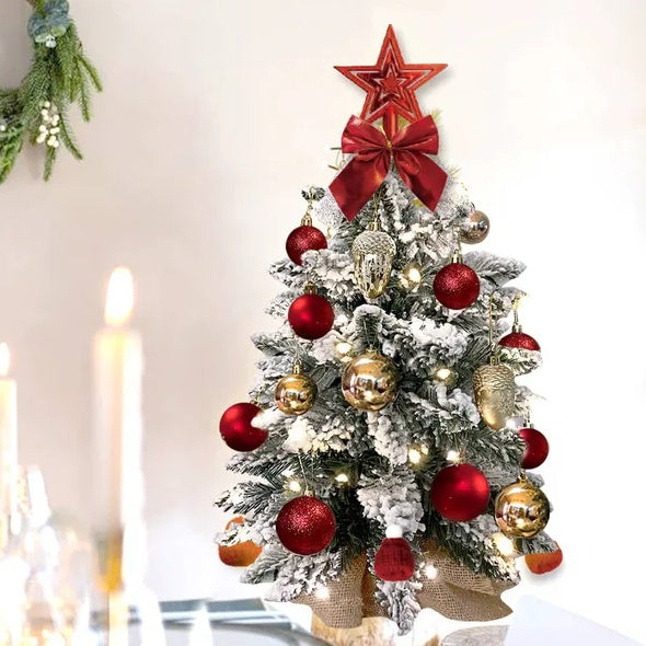 22in Tabletop Christmas Tree With Light Artificial Small Mini Red Christmas Decoration With Flocked Snow, Exquisite Decor & Xmas Ornaments For Table Top For Home & Office, Red ShopyWave