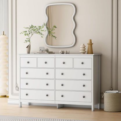 White 55 Inch Ten Drawer Dresser Modern Bedroom Storage-0