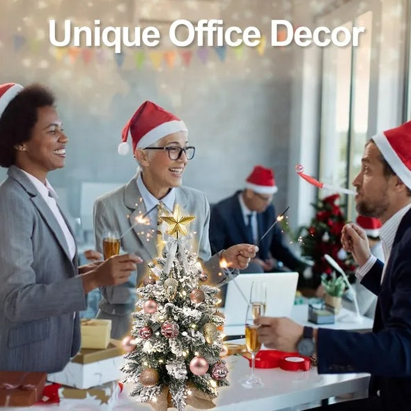 22in Tabletop Christmas Tree With Light Artificial Small Mini Red Christmas Decoration With Flocked Snow, Exquisite Decor & Xmas Ornaments For Table Top For Home & Office, Red ShopyWave