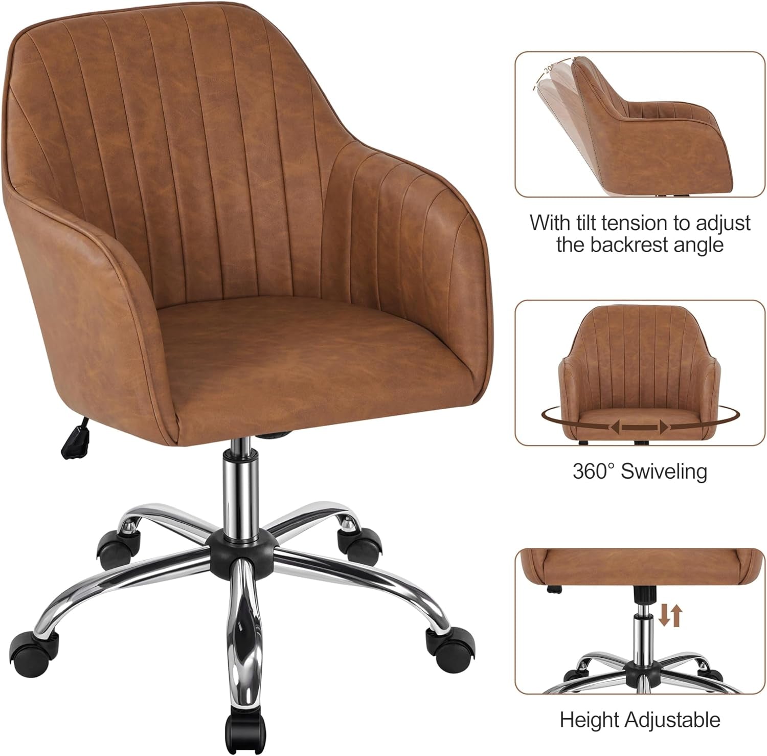 Height Adjustable Brown Ergonomic Office Desk Chair-3
