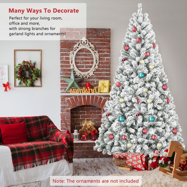 Unlit Artificial Christmas Tree Snow Flocked Fake Christmas Tree With Foldable Base ShopyWave
