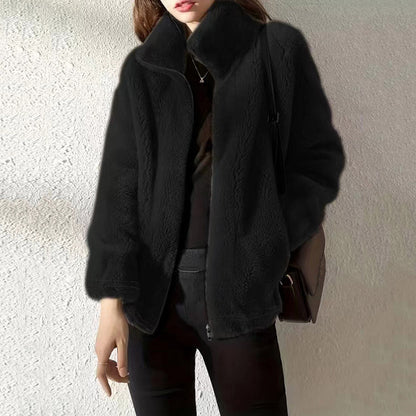 Double Faced Fleece Warm High Neck Sweater Women Cardigan ShopyWave
