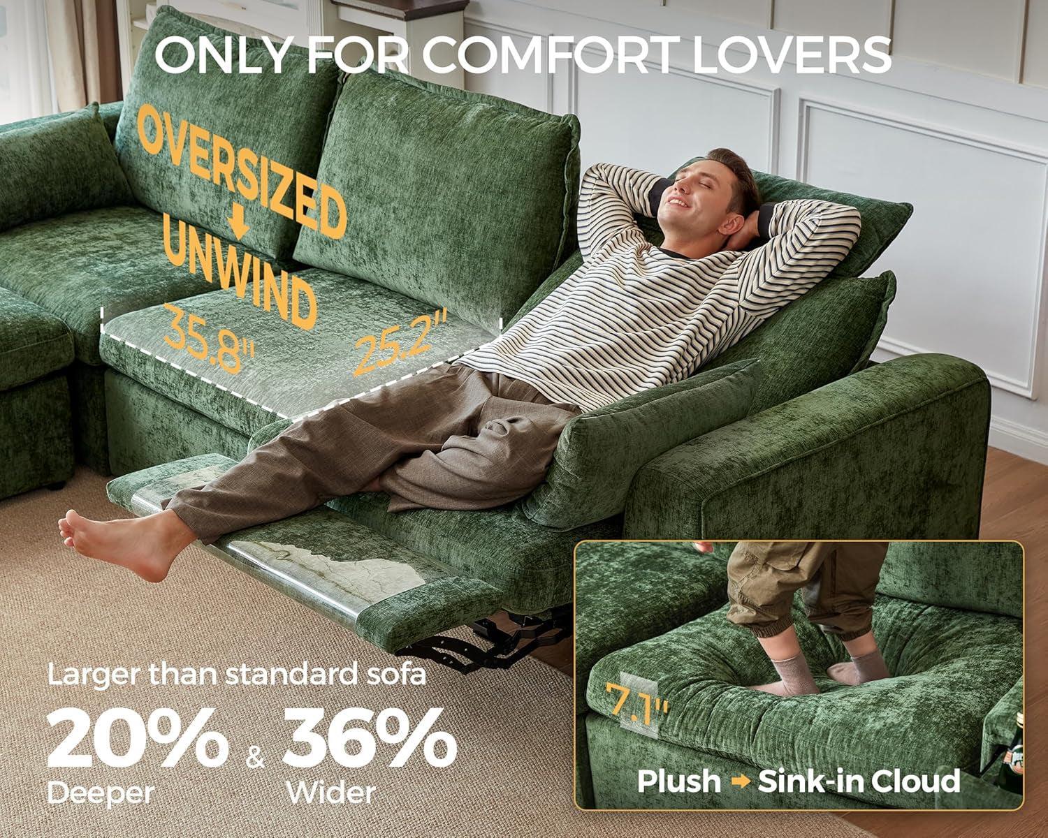 102.8 Inch White Power Recliner Sofa With Headrest And USB Charging Storage Ottoman-2