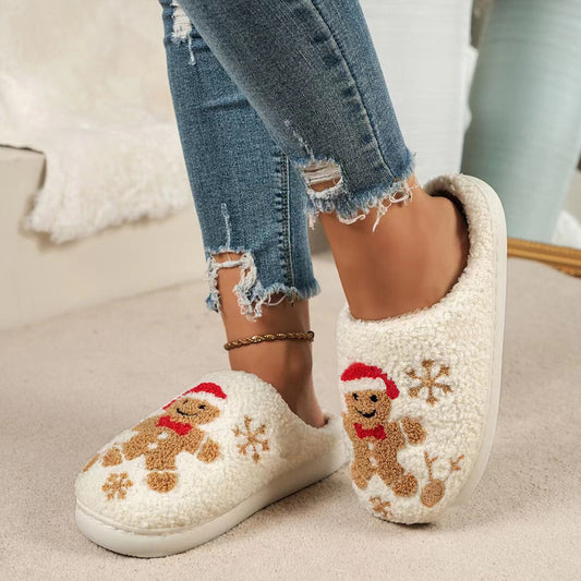 Christmas Snowflake Gingerbread Slippers Winter Indoor Non-slip Floor Bedroom Fuzzy House Shoes For Women Home Slippers ShopyWave