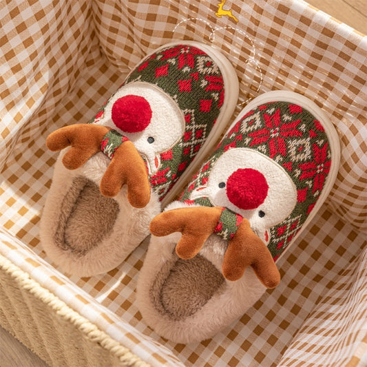 Cute Christmas Elk Plush Slippers Winter Ins Fashion Non-slip Floor Bedroom Home Slippers For Women Fuzzy House Shoes ShopyWave