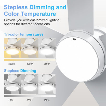 52 Inch White Ceiling Fan With Dimmable LED Lights-1