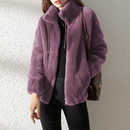 Double Faced Fleece Warm High Neck Sweater Women Cardigan ShopyWave