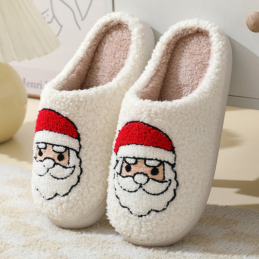 Christmas Home Slippers Cute Cartoon Santa Claus Cotton Slippers For Women And Men Couples Winter Warm Furry Shoes ShopyWave