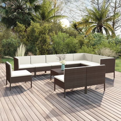 vidaXL 11 Piece Patio Lounge Set with Cushions Poly Rattan Brown-0
