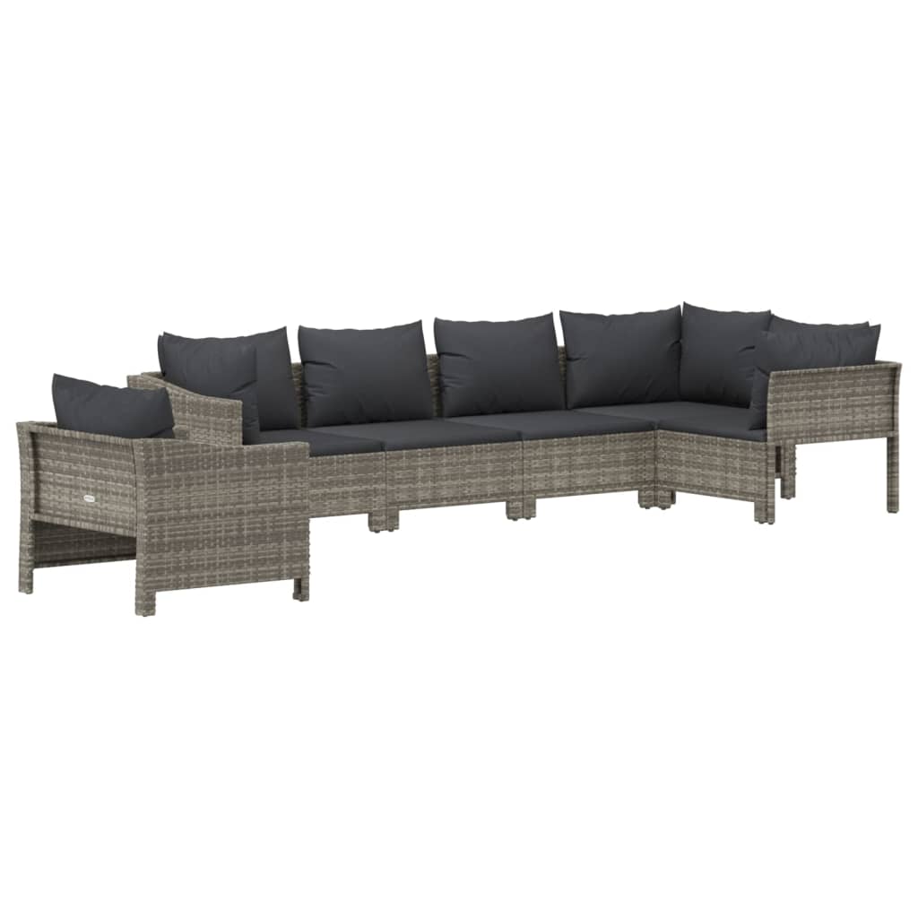 vidaXL 6 Piece Patio Lounge Set with Cushions Gray Poly Rattan-1