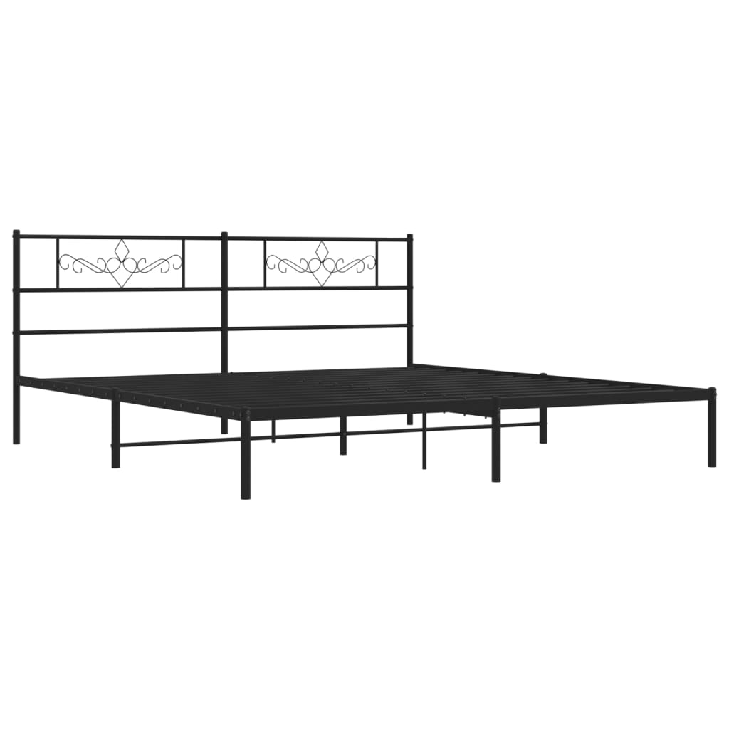 vidaXL Metal Bed Frame with Headboard Black 76"x79.9" King VidaXL