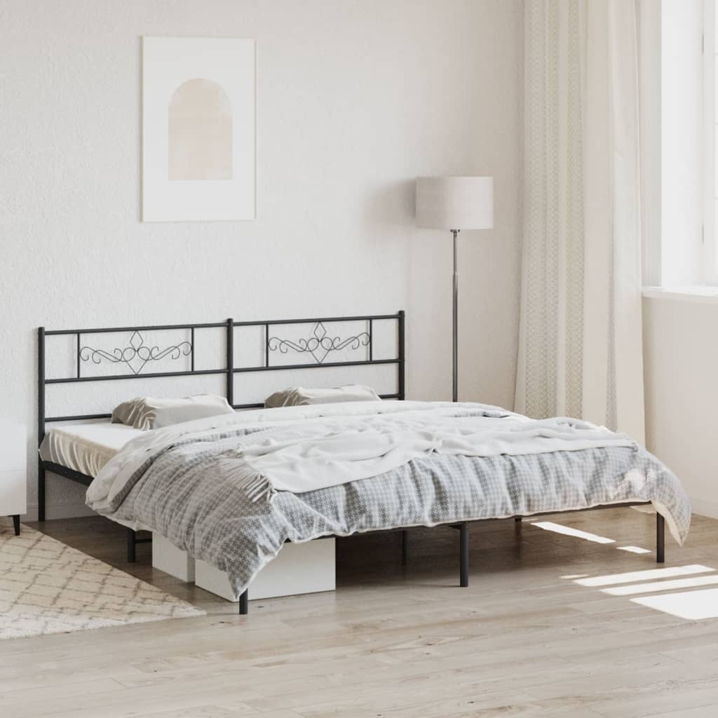 vidaXL Metal Bed Frame with Headboard Black 76"x79.9" King VidaXL