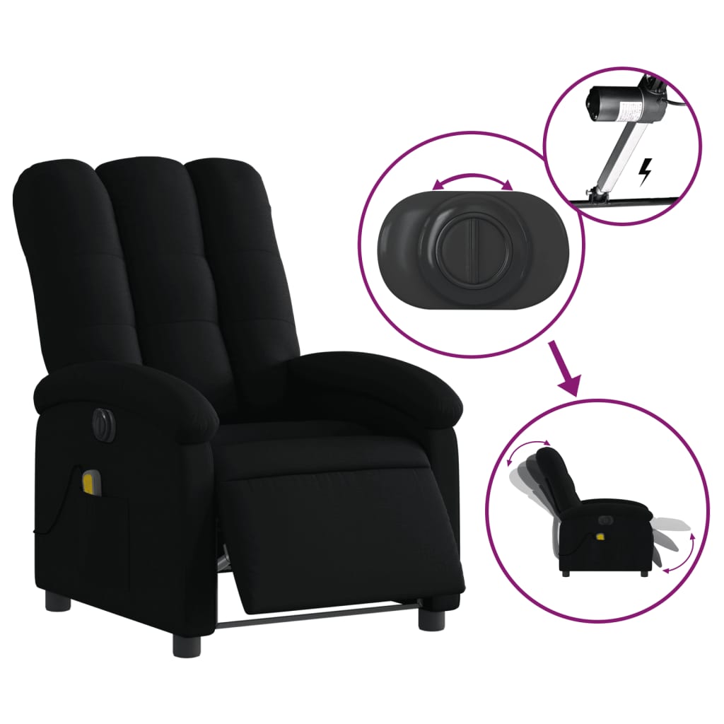 vidaXL Electric Massage Recliner Chair Black Fabric VidaXL