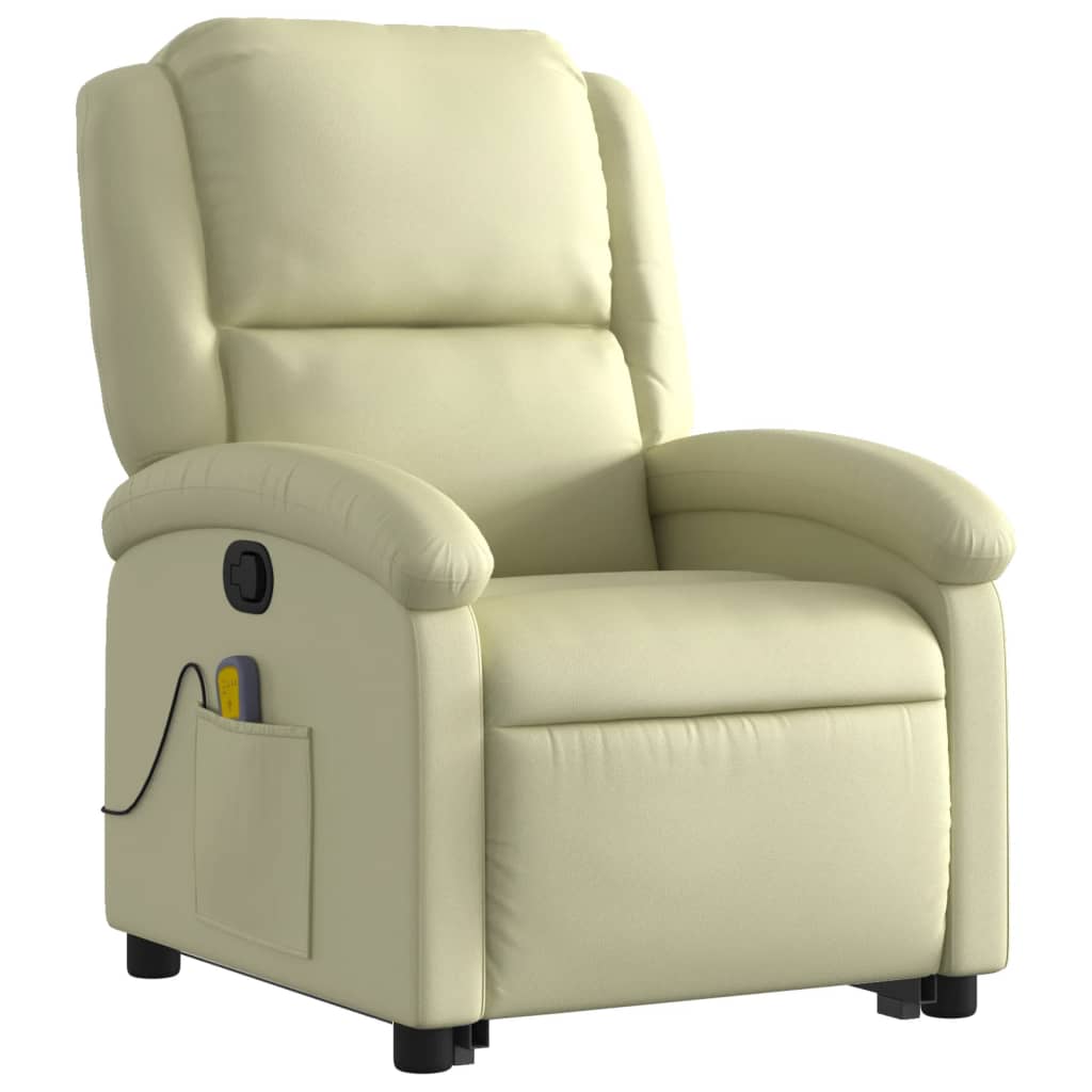 vidaXL Stand up Massage Recliner Chair Cream Real Leather VidaXL