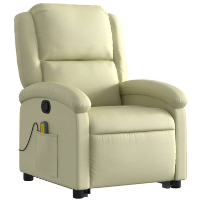 vidaXL Stand up Massage Recliner Chair Cream Real Leather VidaXL