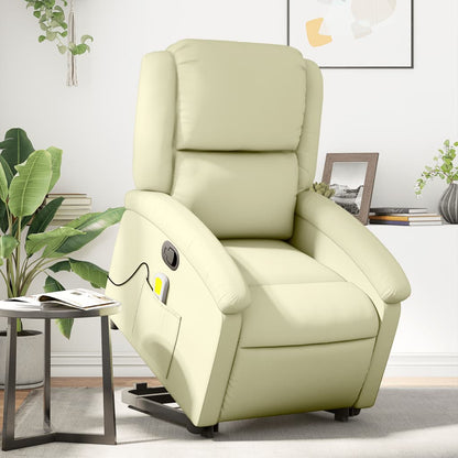 vidaXL Stand up Massage Recliner Chair Cream Real Leather VidaXL