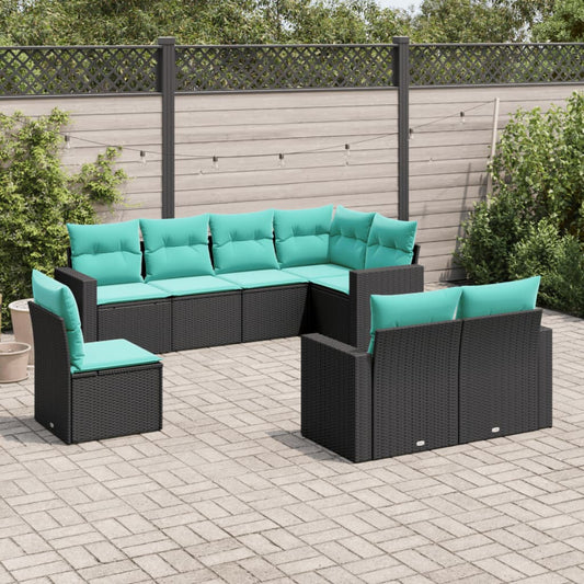 vidaXL 8 Piece Patio Sofa Set with Cushions Black Poly Rattan-0