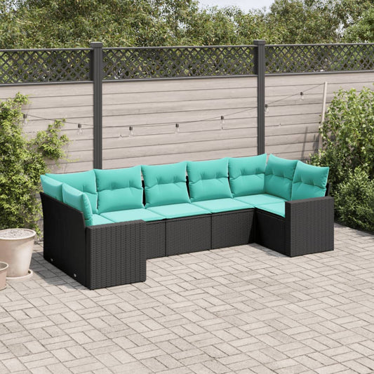 vidaXL 7 Piece Patio Sofa Set with Cushions Black Poly Rattan-0
