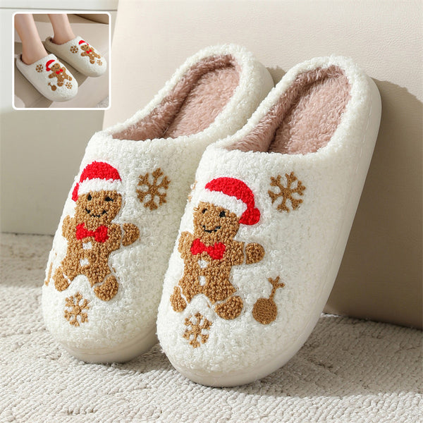 Christmas Snowflake Gingerbread Slippers Winter Indoor Non-slip Floor Bedroom Fuzzy House Shoes For Women Home Slippers ShopyWave