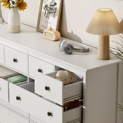 White 55 Inch Ten Drawer Dresser Modern Bedroom Storage-4