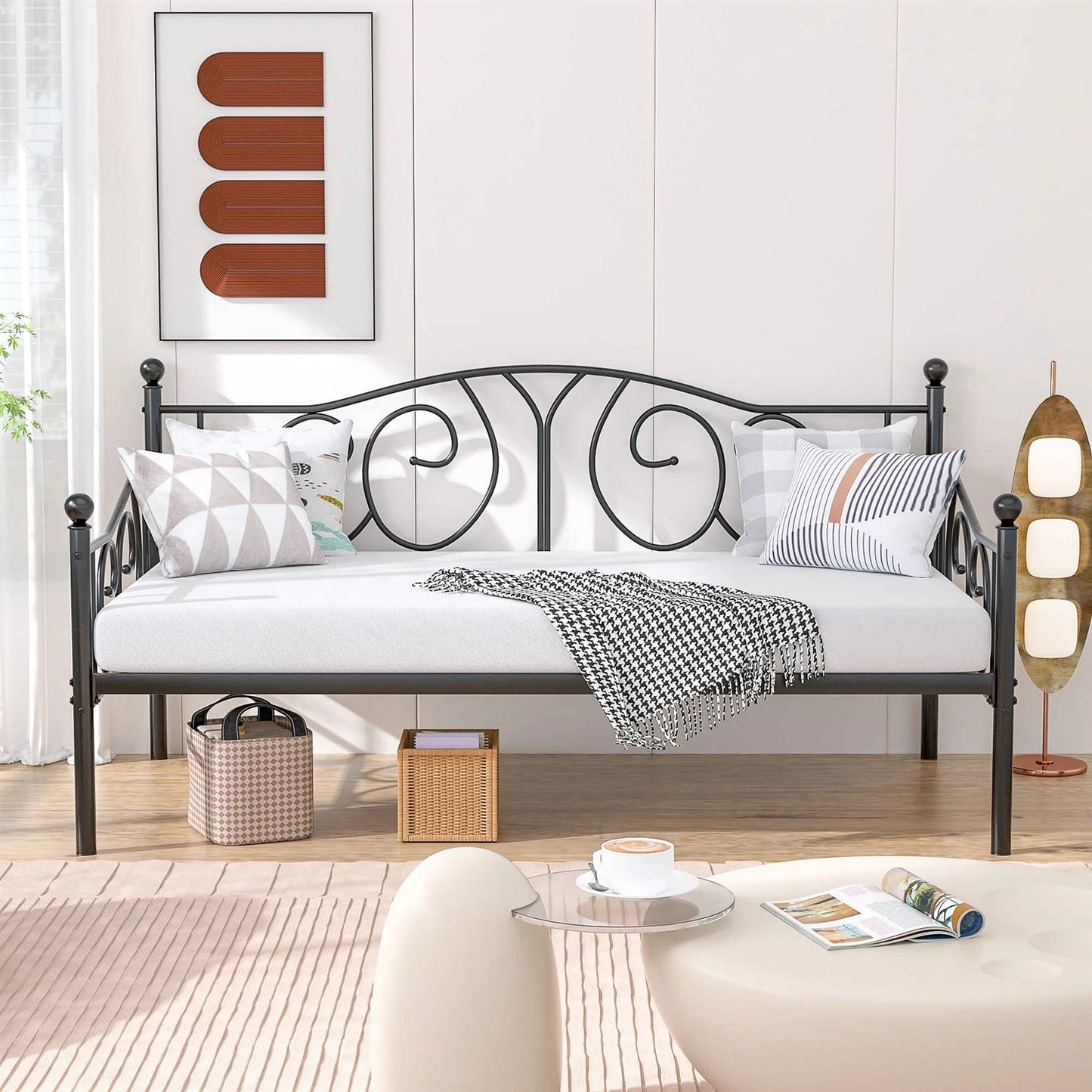 Twin size Victorian Black Metal Daybed Frame - 350 lbs. Weight Capacity-1