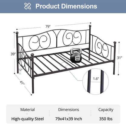 Twin size Victorian Black Metal Daybed Frame - 350 lbs. Weight Capacity-4